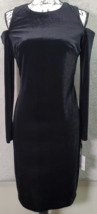Calvin Klein Sheath Dress Women Small Black Velvet Cold Shoulder Sleeve Back Zip - £36.98 GBP