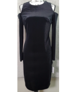 Calvin Klein Sheath Dress Women Small Black Velvet Cold Shoulder Sleeve ... - £36.68 GBP