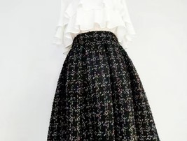 Women Black Tweed Midi Skirt Winter Holiday Outfit  A-line Midi Pleated Skirt  image 5