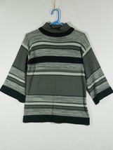 Vintage Daddys Money Black Gray Striped 3/4 Sleeve Shirt Jrs. Large - £11.74 GBP