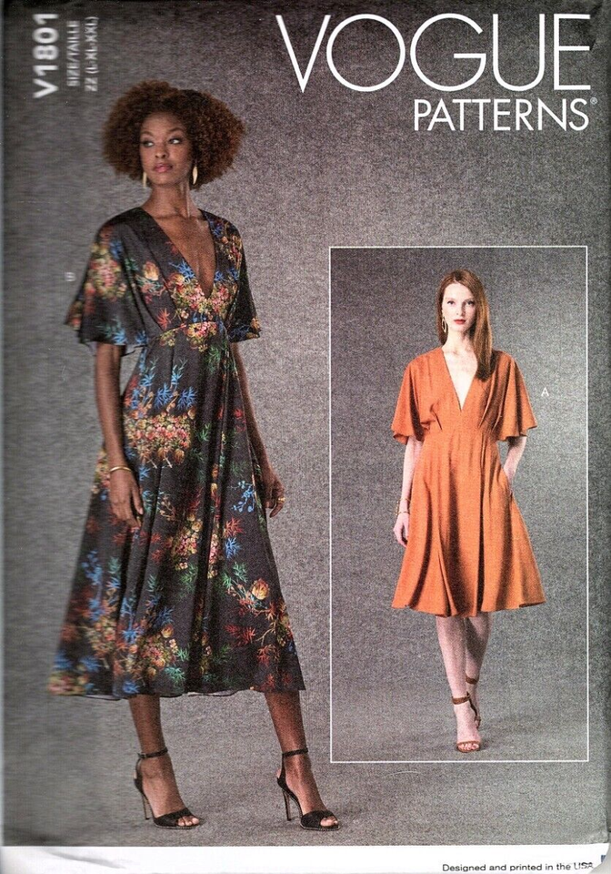 Primary image for Vogue V1801 Misses L to XXL Easy Deep V Neck Dress UNCUT Sewing Pattern