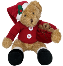 Russ Christmas Bear Plush Sammy Santa With Toy Bag Christmas Décor - £12.57 GBP