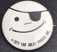 1971 The Jolly Roger Pin Back Button Ice Cream Advertising Happy Pirate ... - £9.35 GBP