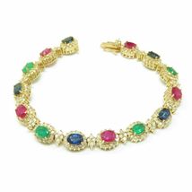 14k Yellow Gold Over 11.5ctw Blue Sapphire Emerald Ruby &amp; Diamond Bracelet - £137.34 GBP