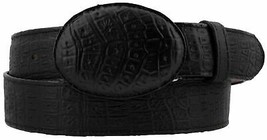Black Cowboy Leather Belt Crocodile Belly Pattern Western Rodeo Buckle - £24.03 GBP