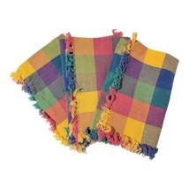 Set of 3 Vintage Multi-Color Woven Checked Cloth Napkins Pink Blue Yellow Green - £7.08 GBP