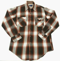 Vintage 70s JCPenney Plaid Brown Flannel Western Men’s M Tall Retro Shirt - £15.59 GBP