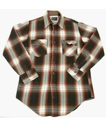 Vintage 70s JCPenney Plaid Brown Flannel Western Men’s M Tall Retro Shirt - £15.56 GBP