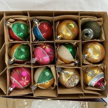 12 Vtg Santa Land Glass Indent Glitter Teardrop Ball Ornaments Poland Christmas - £102.49 GBP
