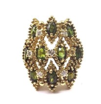14k Yellow Gold Vintage Women&#39;s Cocktail Ring W/Marquise Shape Peridot D... - £478.21 GBP