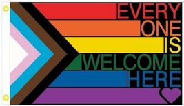 Everyone is Welcome Here LGBT Equality Equal USA 3X5 Flag Rough Tex® Ban... - £11.77 GBP