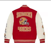 San Francisco 49ers OVO Varsity Jacket Leather Sleeves Letterman Style U... - $104.26+