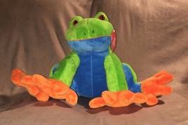 ANIMAL ADVENTURE FUNKY TREE FROG GREEN BLUE ORANGE W RED EYES 9&quot; 17&quot; 201... - £37.88 GBP