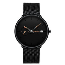 Men&#39;s minimalist analog quartz date bracelet watch with Milan stainless steel me - £24.17 GBP