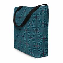 Psychedelic Optical Illusion Geometric Design Black &amp; Blue Beach Bag - £34.46 GBP