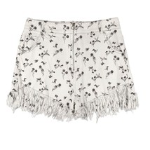 Wild Honey Floral Print White Stretch Denim Cut-Off Fringe Shorts, Women... - £12.09 GBP