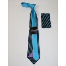Men's Stacy Adams Tie and Hankie Set Woven Silky Fabric #Stacy31 Teal Stripe image 2
