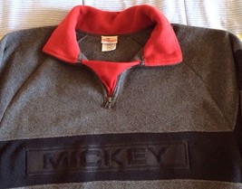 Mickey Mouse Men L Fleece Zip Pullover Gray Black Maroon Collar Disney Store - £15.50 GBP