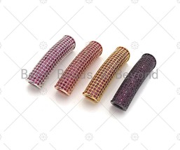 Fuchsia CZ Micro Pave Half Full Pave Tube for Bracelet/Necklace, CZ Spacer Tube - £6.26 GBP