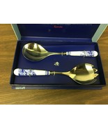 Spode Blue Italian Salad Servers Set of 2 Spoon &amp; Spork Unused bli1107-x - $18.81