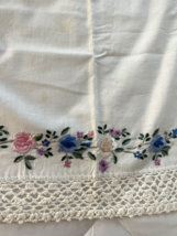 2 Vintage Cotton Hand Embroidered &amp; Hand Crocheted Towels Nice c1950 - £18.67 GBP