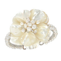 Floral Attention Mother of Pearl and Pearls Flower Cuff - £25.39 GBP