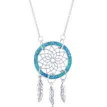 Sterling Silver Blue Inlay Opal Dreamcatcher Necklace - £59.42 GBP