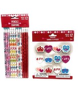 Valentines Day Themed Pencils and Erasers - 12 count each by Greenbrier - £7.71 GBP