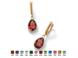 PEAR CUT SIMULATED BIRTHSTONE DROP EARRINGS GP 14K GOLD JANUARY GARNET - £78.44 GBP