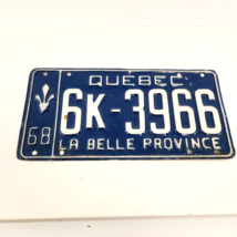 Quebec License Plate 1968 6K-3966 La Belle Province Blue White Expired Canada - £15.45 GBP