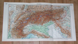 1937 Vintage Physical Map Of Alps Mountains / Germany Austria Italy Switzerland - $26.43