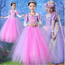 Kids Girl Princess Rapunzel Dressn Long Cown Party Dress Child Cosplay Costume - £20.71 GBP