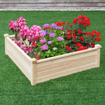Square Wood Garden Bed, Outdoor Garden Bed Wood Planter Box, Flowers Vegetable - £78.55 GBP