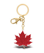 Red Maple Leaf Keychain - Gold 3D Sparkling Charm Rhinestones Key Ring - $31.99