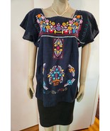 VTG MEXICAN OAXACAN EMBROIDERED PEASANT BLOUSE Top M L hippie boho festival - $33.10 CAD