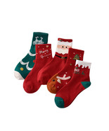 Fiery Red 5 Pairs Festive Merry Christmas Cartoon Print Socks - $173.84 MXN