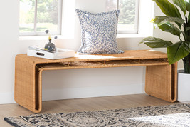 Derenik Japandi Natural Brown Wood Queen Size Platform Bed with Woven Ra... - $468.00