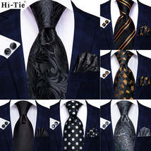 Black Solid Dot Silk Wedding Tie Hanky Cufflink Set - £9.45 GBP+