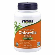 NEW NOW Chlorella 500 mg Certified Organic Super Green 200 Tablets - $19.58
