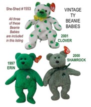 Ty Beanie Babies 1997 Erin, 2000 Shamrock, 2001 Clover Lot Of 3 Vintage - £19.87 GBP