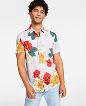 Guess Mens Slim Fit Poppy-Print Short-Sleeve Shirt Poppies Peonies Print-Medium - £23.66 GBP