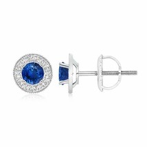 Natural Blue Sapphire Stud Earrings with Diamond in 14K Gold (Grade-AAA , 5MM) - £1,697.40 GBP
