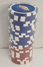 Roll Of 25 Camel Las Vegas Casino Red/Blue Clay Poker Chips Sealed - £10.99 GBP