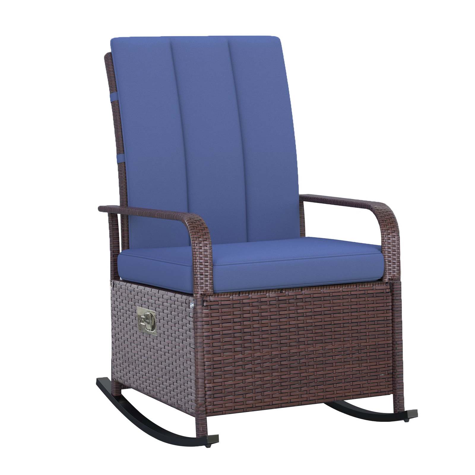 Outsunny Blue Wicker Outdoor Adjustable Rocking Chair Recliner - Patio ...
