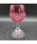 Vintage Cranberry Red Pink Cordial Criss Cross Cut-To-Clear Glass Goblet... - $222.20 MXN
