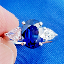 Earth mined Sapphire Diamond Deco Engagement Ring 2.70 Carat Platinum Solitaire - $24,214.48 CAD