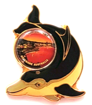 South Bank Brisbane Australia Enamel Dolphin Pin Sunset Scene Photo Souv... - $14.99