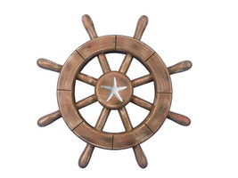 [Pack Of 2] Rustic Wood Finish Decorative Ship Wheel With Starfish 12&quot;&quot; - £38.40 GBP