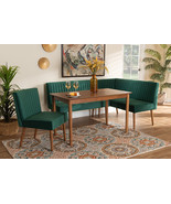 Freda Emerald Green Velvet Upholstered and Walnut Brown 4Pc Dining Nook Set - $1,776.31 CAD