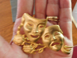 JJ Jonette Vintage Artifacts Comedy Tragedy Masks Brooch Pin Gold Tone EUVC - $19.95